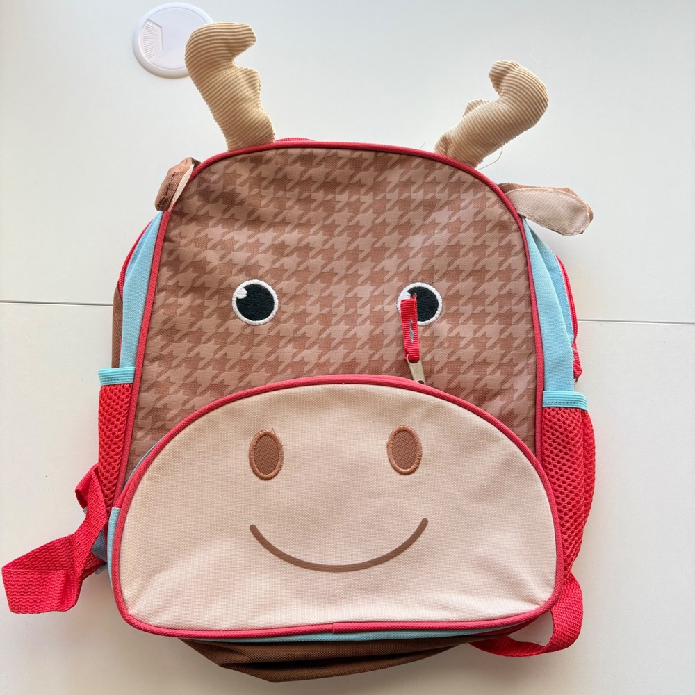 Moose‎ Animal Backpack Kids Small Brown Houndstooth 3D Antlers Preschool